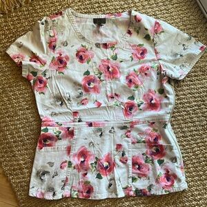 JAANUU Tulip Design Scrub Top Size Medium